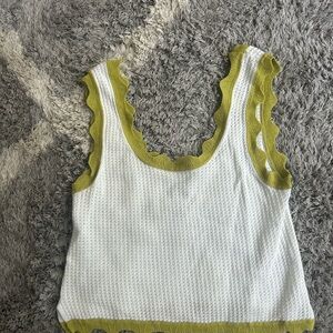Maeve White Tank Top with Green Scalloped Trim